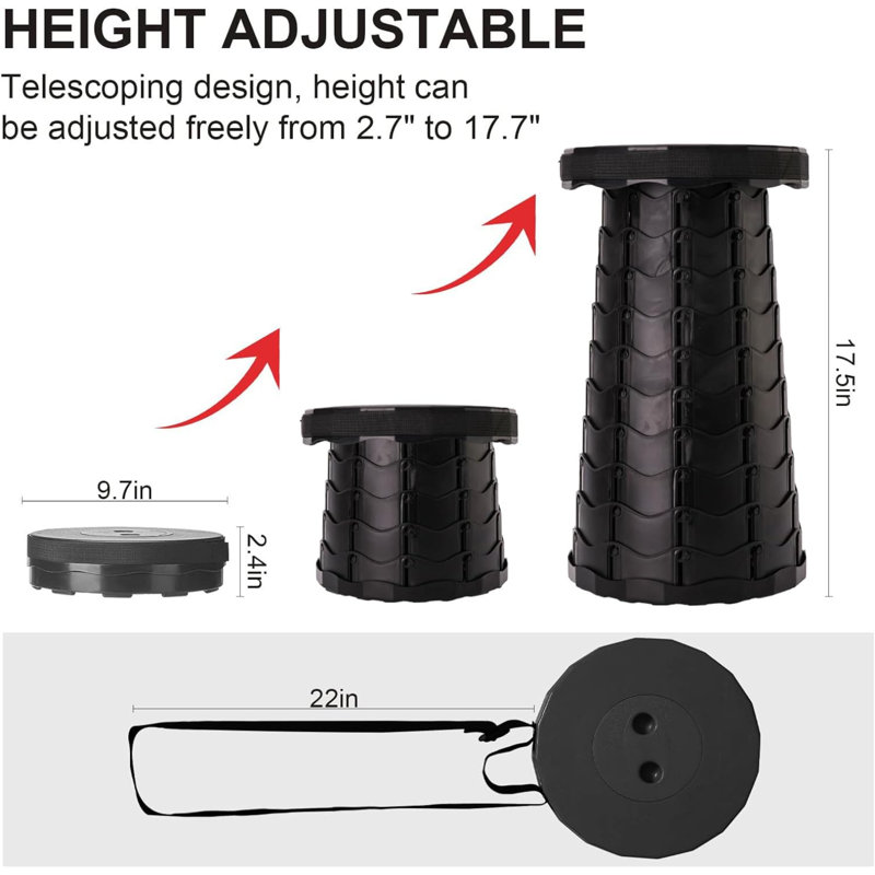 Upgraded Foldable Stool Thickened, Portable Collapsible Stool Retractable Stool For Fishing, Hiking Tours, BBQ, Parties, Outdoor Activities (Black)