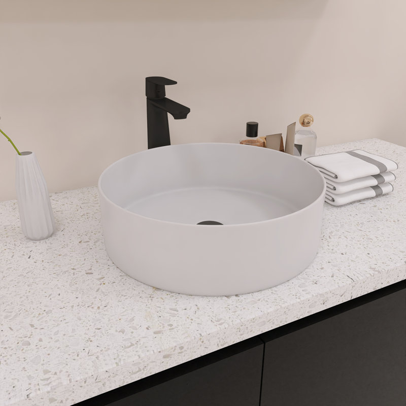 16" Round Vessel Bathroom Sink With Easy-Clean, Gloss White
