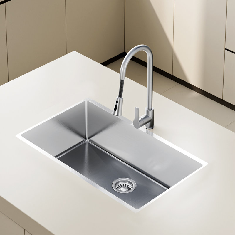 Frogink 27 inch Udermount Handmade 18 Gauge Single Bowl Stainless Steel Kitchen Sink with Accessories.27"L x 18"W x 10"D