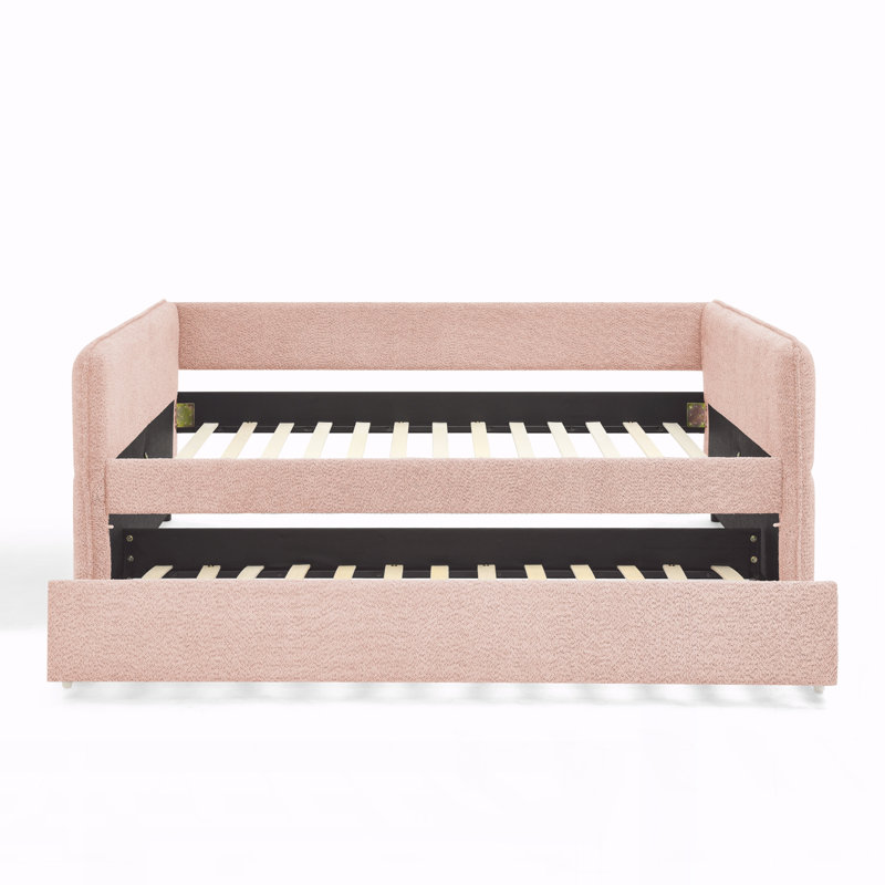 Full Size Daybed with Twin Size Pop-up Trundle Upholstered Bed, Full/Double, Pink