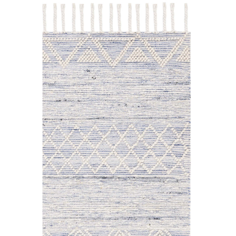 Antwoin Hand Woven Wool/Cotton Geometric Rug in Blue/Ivory, Rectangle 5' x 8'