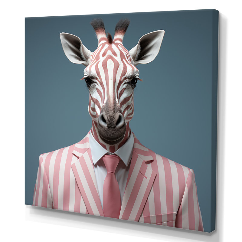 Élégance de mode girafe rose et blanche - Art mural animal girafe, Toile tendue, H 16 po x l 16 po x P 1 po