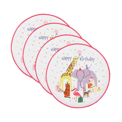  Animal Party Embellished 15 inch Round Placemat Set/4