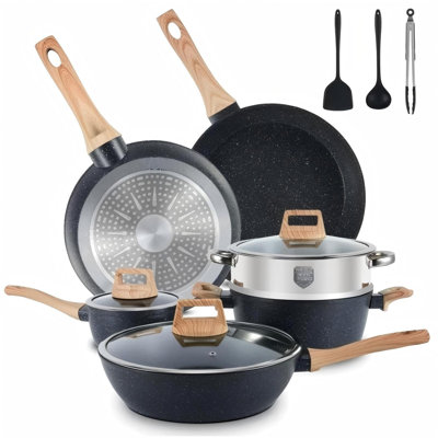 12-pc Ceramic Cookware Set Nonstick Pots and Pans with Lids Removable Handle Induction Ready Dishwasher Safe Black Kitchen Set
