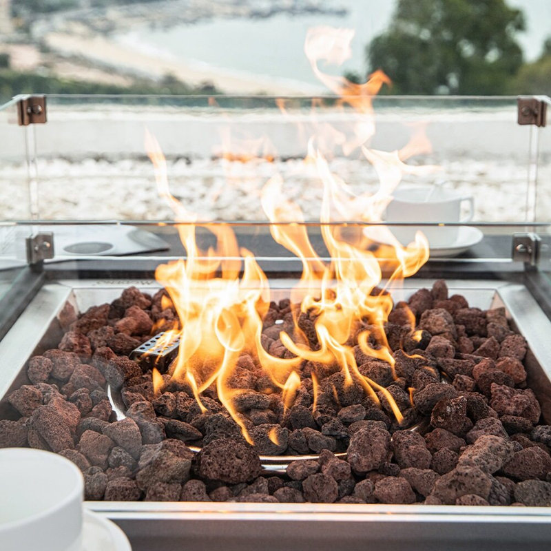 Jaymie 34" Outdoor Concrete Fire Table 50,000 BTU - Includes Lava Rocks & PVC Cover, Black, Propane