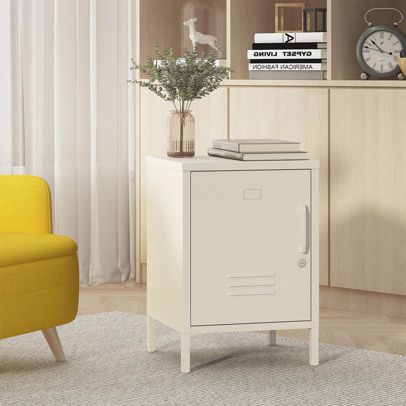 Metal Nightstand Modern End Side Table with Adjustable Shelf, Storage Cabinet with Shelf, Easy Assembly for Living Room Bedroom,White