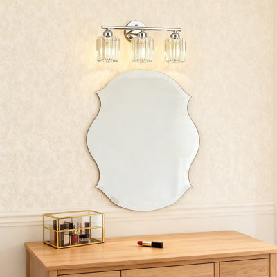 Modern 3-Light Crystal Vanity Light With Chrome Finish, Vertical Bathroom Light Fixture For Mirror And Dressing Table, Compatible With Dimmable Bulbs