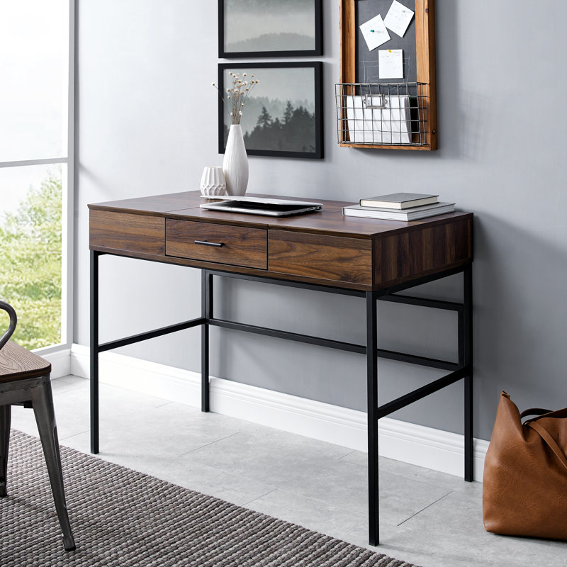 Heger Metal Base Writing Desk, Dark Walnut
