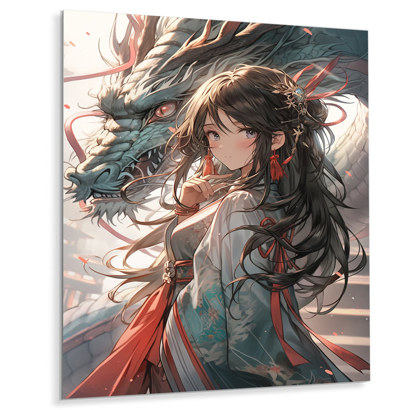 Red Manga Dragon Dreams II - Asian, impression murale en métal, H 40 po x l 30 po x P 1,5 po