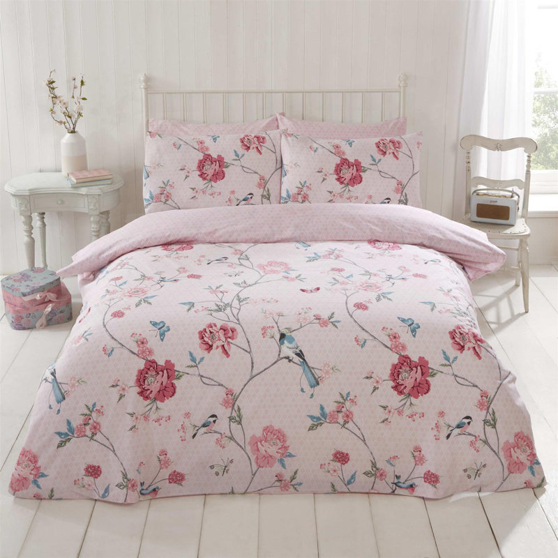 Umaima Floral Duvet Cover Set with Pillowcases, Single - 1 Standard Pillowcase, Pink