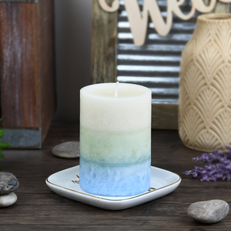 Tritone Line Dried Linens Scented Pillar Candle, 24