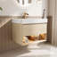 Meuble-lavabo flottant de 30 po avec lavabo, armoire de rangement en contreplaqué, tiroir et tablette avec capteur de lumière, lavabo encastré en céramique et plateau en pierre frittée dorée calacatta, pré-assemblé, finition texturée en travertin-1758326578
