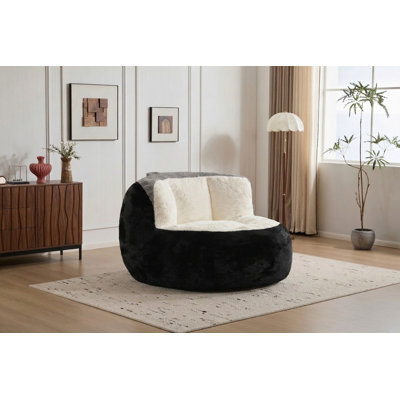 Fauteuil à billes surdimensionné en fausse fourrure multicolore noir blanc gris, grand canapé-lit rembourré en éponge déchiqueté, aucun assemblage requis pour le salon