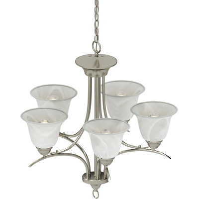 Whetsel 5-Light Indoor Brushed Nickel Classic/Traditional Chandelier with Alabaster Glass Bell Shades