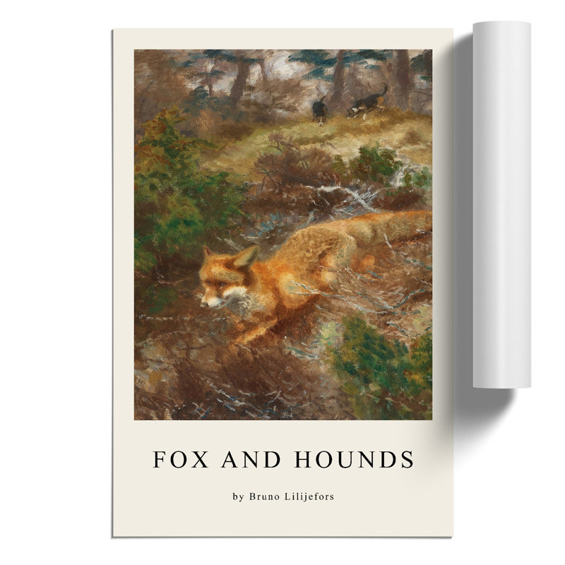 Fox And Hunting Dogs Vol.1 by Bruno Liljefors - No Frame Painting, 30cm H x 21cm W x 0.1cm D