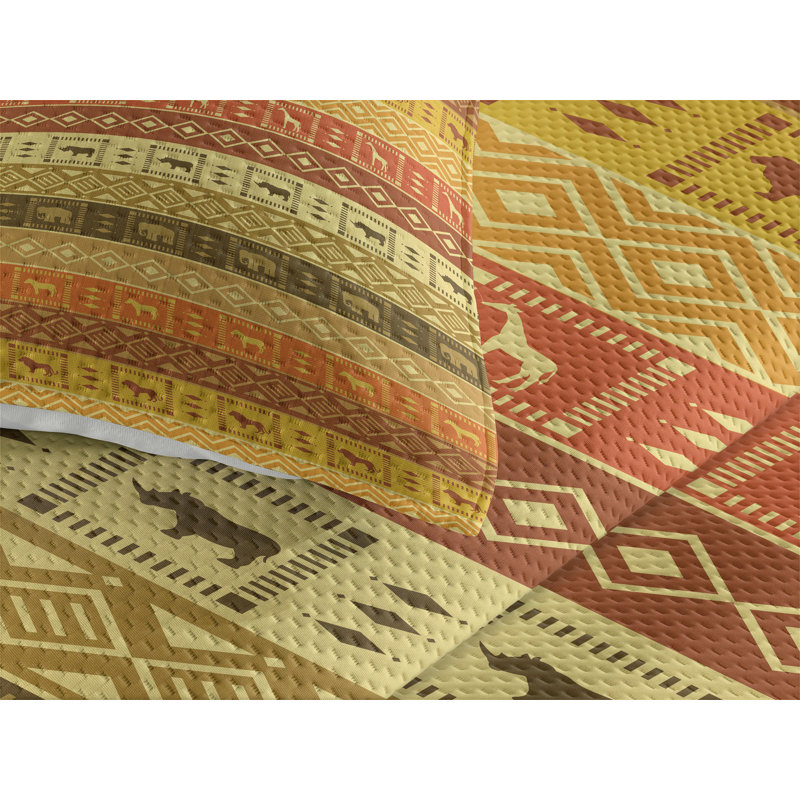 Rustic Polyester Geometric Shapes Coverlet, King Bedspread + 2 Shams