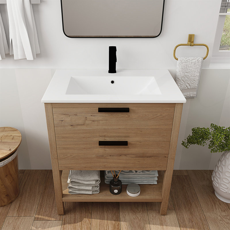 Contreplaqué de meuble-lavabo 30 po avec 2 tiroirs, Blanc