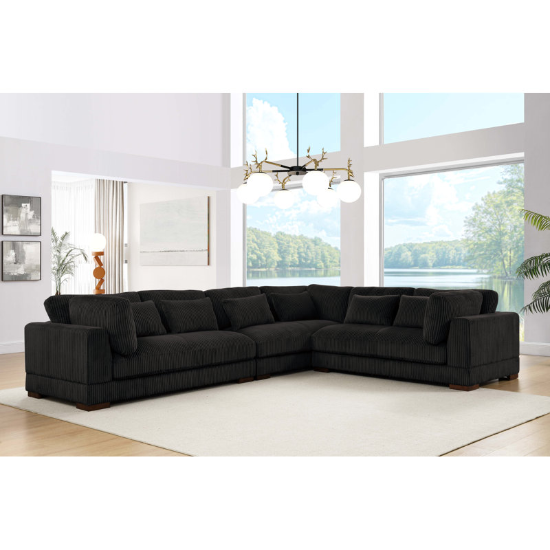 Canapé modulaire de coin de 137 po de large Rippy, Black Corduroy, Orienté à gauche (vu de face)