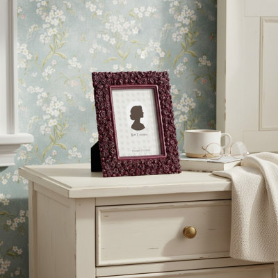Cadre photo rose 5 x 7 pour le mur et le plateau de table, cadre photo en résine fabriqué à la main avec motif floral rétro, parfait pour une douche nuptiale, une décoration intérieure ou un cadeau