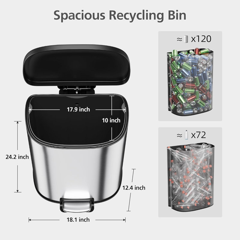 Poubelle de cuisine en forme de D 50L / 13,2 Gal, poubelle à pédale avec couvercle résistante aux taches, poubelle en acier inoxydable avec seaux amovibles, couvercle à fermeture en douceur