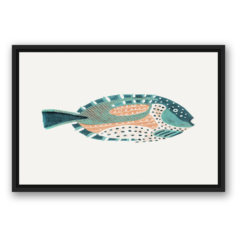 " Patterened Fish ", 17.75" H x 25.75" W x 1.75" D, Black Floater Framed