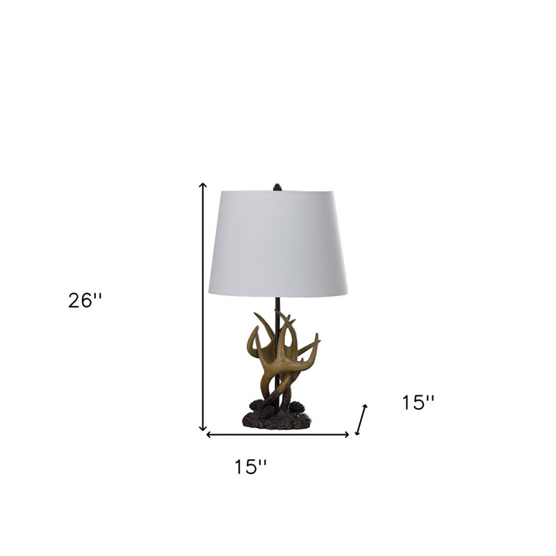 Lampe de table 26 "en bois naturel et brun avec abat-jour blanc