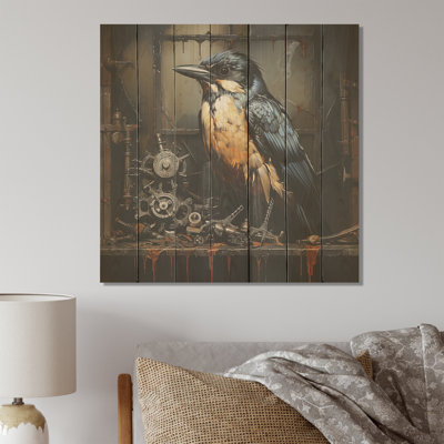 Brown Steampunk Bird II - oiseau sur bois