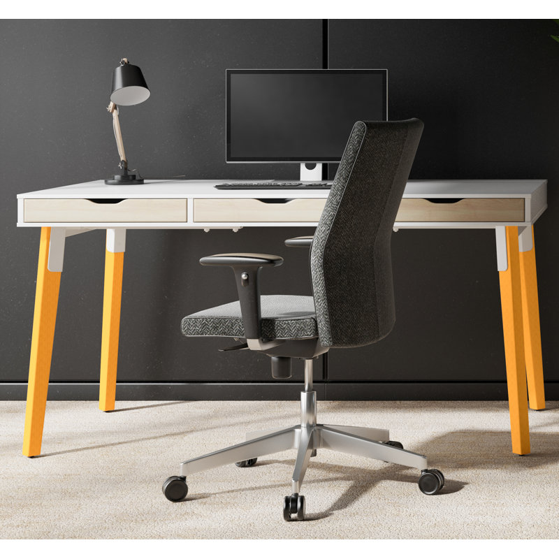 Kassandra Solid Wood Base Writing Desk, White/Yellow, 85cm H x 120cm W x 80cm D, White