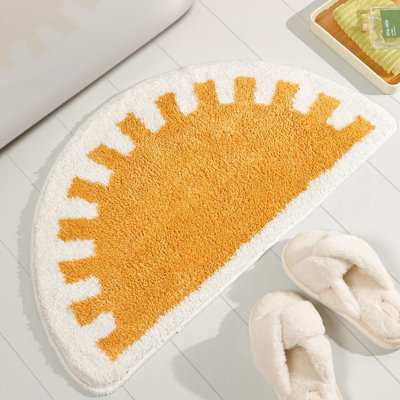 Tapis de bain de soleil demi-rond bohème, 83 x 45 cm, jaune