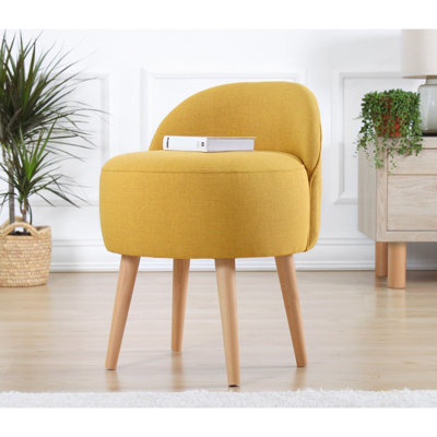 Pouf bohémien avec pieds en bois, jaune, 18,1 po x 25,2 po x 18,1 po | 50% coton / 50% lin, 35 éponges orthopédiques pour plus de confort | Parfait pour les décors modernes et du sud-ouest, les sièges élégants et fonctionnels
