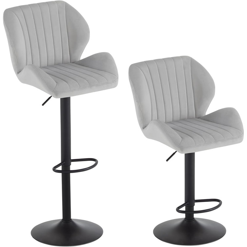 Oumar Swivel Upholstered Adjustable Height Counter Stool with Metal Frame, Light grey