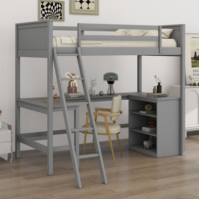 Lit mezzanine avec tablettes et bureau