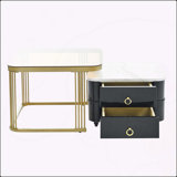 2-in-1 Square Nesting Coffee Table with Wheels & Drawers, Stackable Side Table with High Gloss Marble Grain Top, End Table Set for Living Room