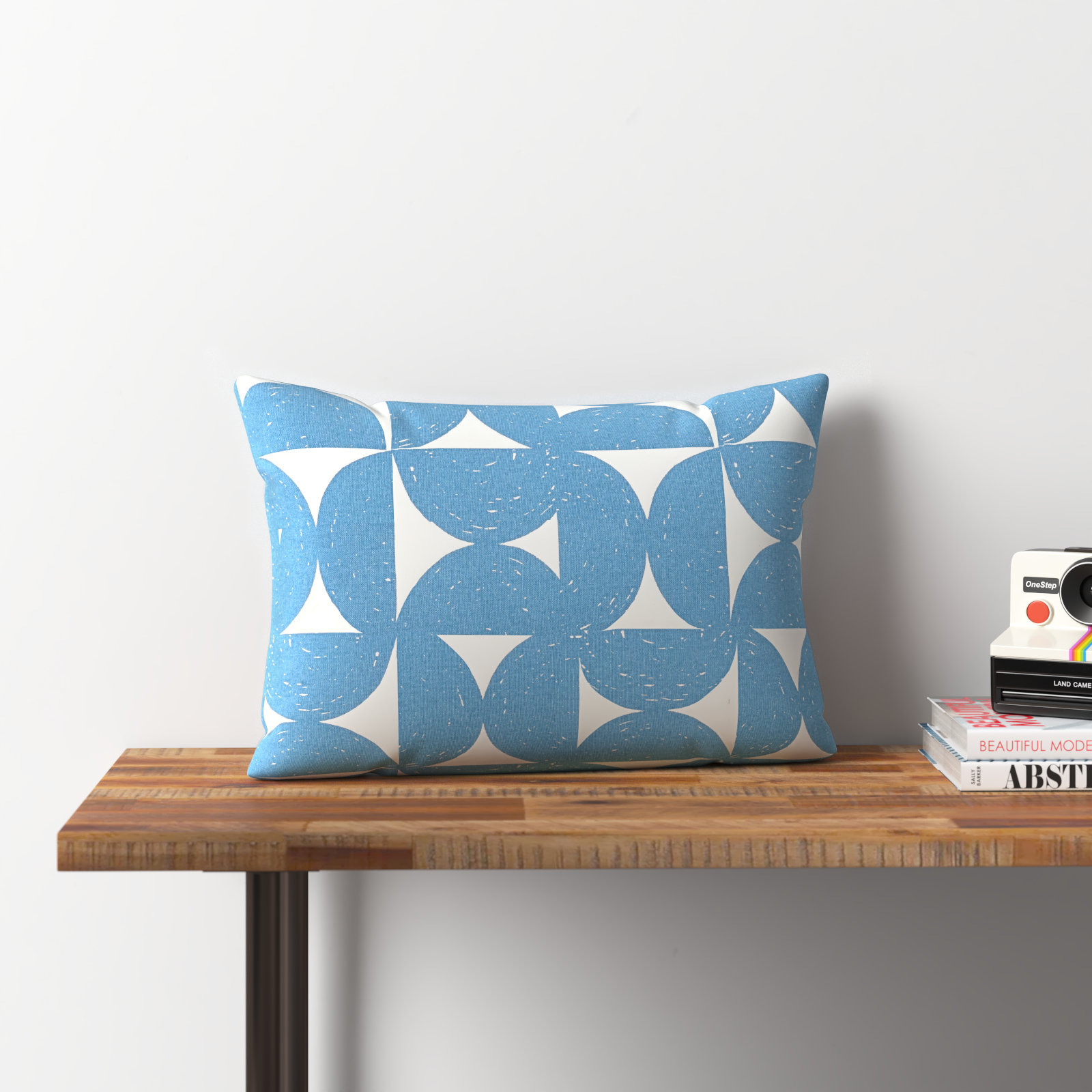 Frenk 20" x 13" Cotton Throw Pillow, Dark Blue/Beige, Down