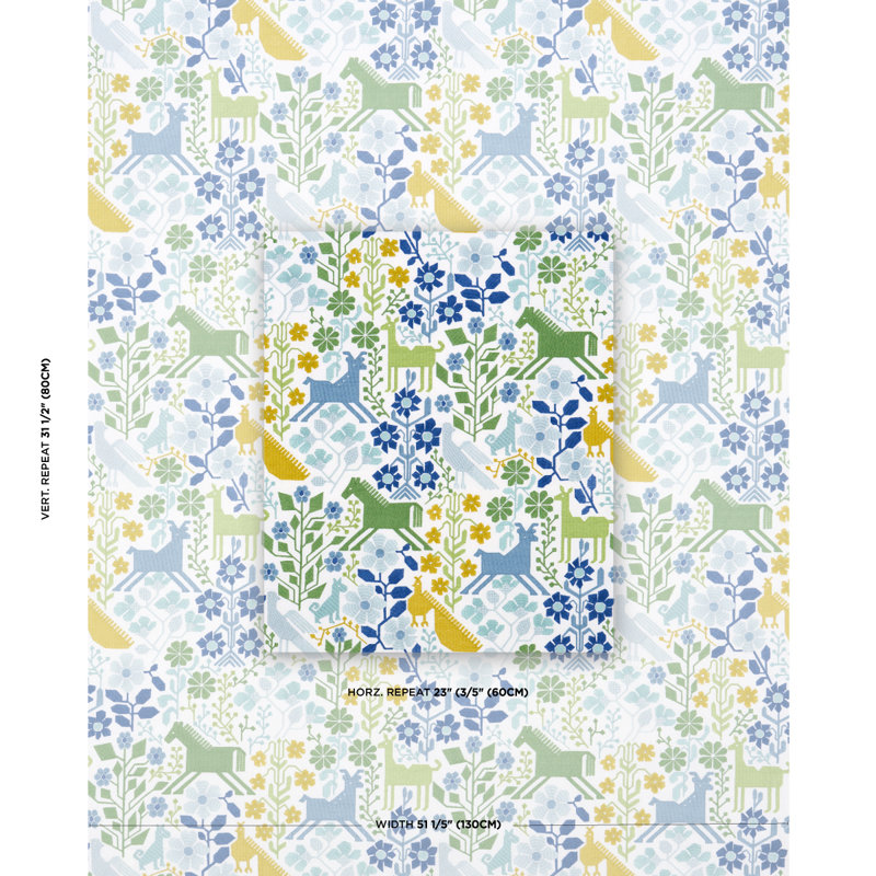 Lupita Embroidery Fabric, Green/Blue