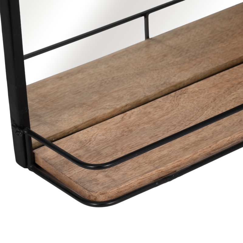 Jeramine Modern Industrial Wall Mirror with Shelf - Metal Frame and Rustic Wood Accent, 18" x 22"