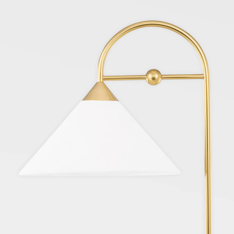 Talise Aged Brass Arc Floor Lamp with White Linen Shade