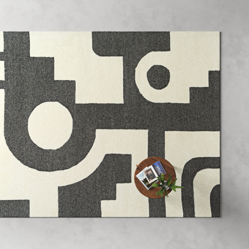 Rino Abstract Hand Tufted Wool Area Rug in Gray, Rectangle 8' x 10'