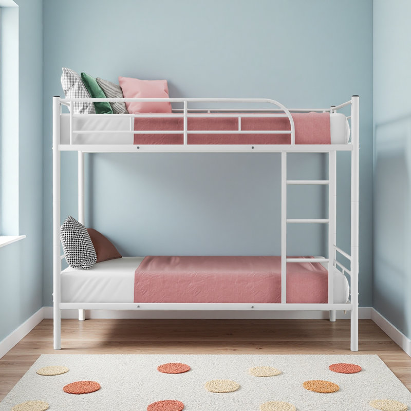 Twin Over Twin Metal Bunk Bed, White