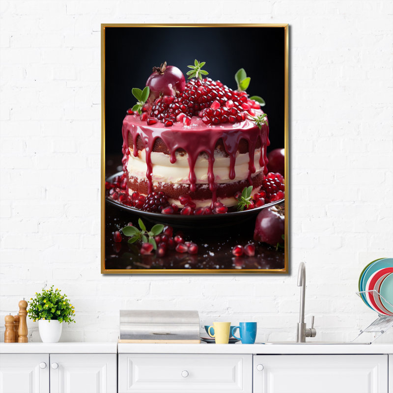Gâteau à la grenade sauvage Mmmmmmm, Cadre flottant doré, H 20 po x l 12 po x P 1 po
