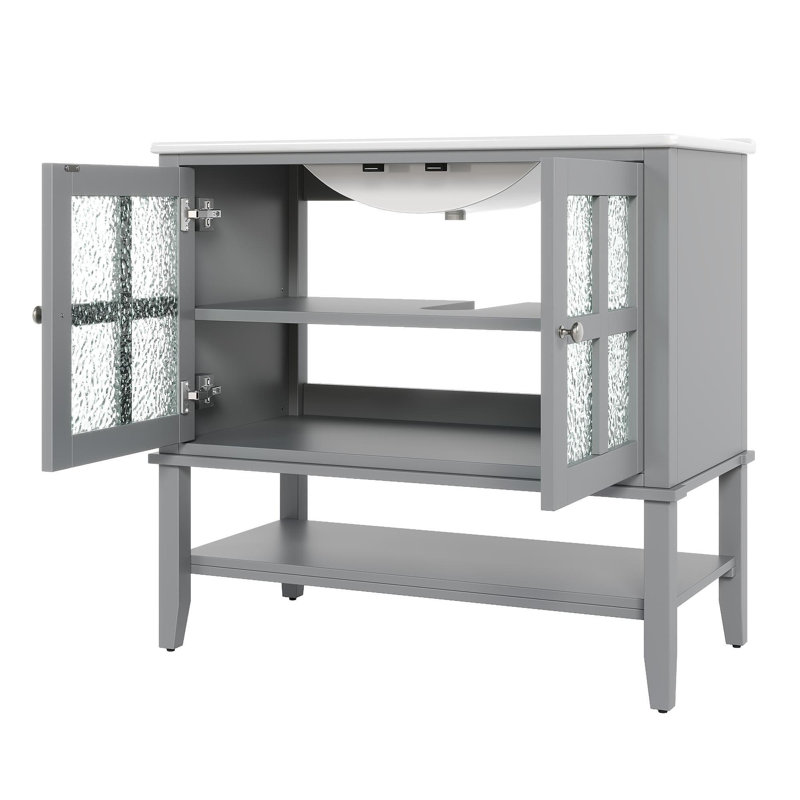 Meuble-lavabo 36 po avec lavabo en céramique, Gris