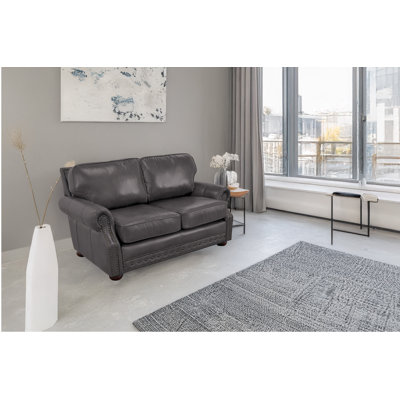 Speroni 74" Genuine Leather Rolled Arm Loveseat