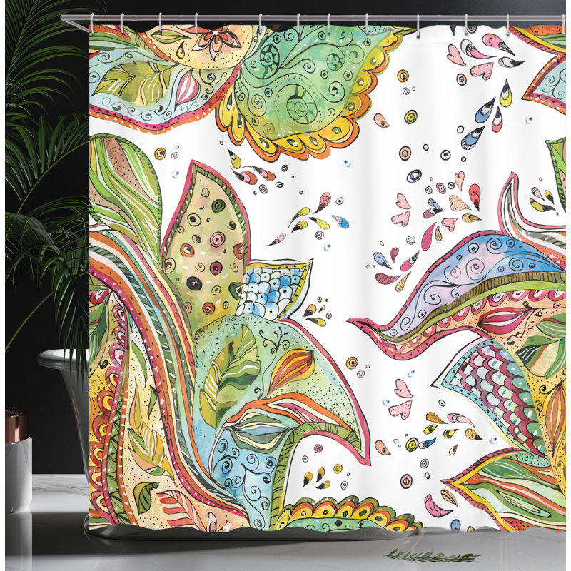 Leaves Flowers Hearts Shower Curtain Set, 75" H x 69" W