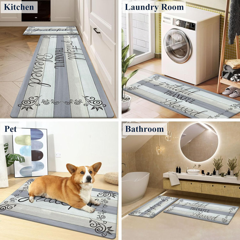 Multicolor Patchwork Floral Anti-Fatigue Kitchen Mat Set of 2