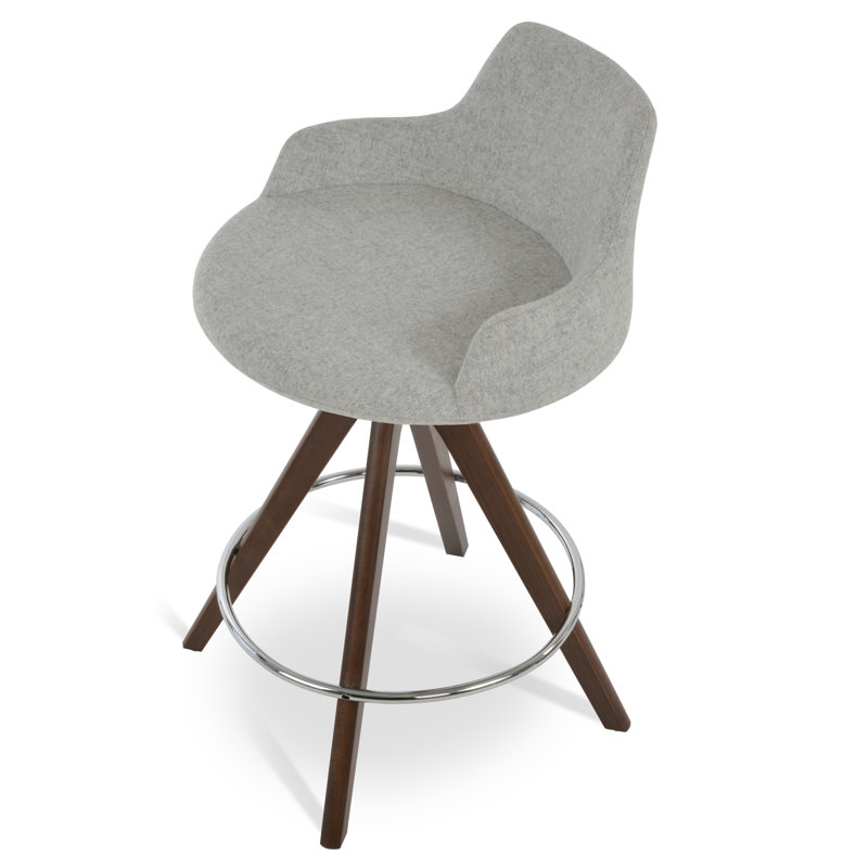 Tabouret de bar et de comptoir, Tabouret de comptoir (siège d'une hauteur de 24,5, Noyer, Laine argentée