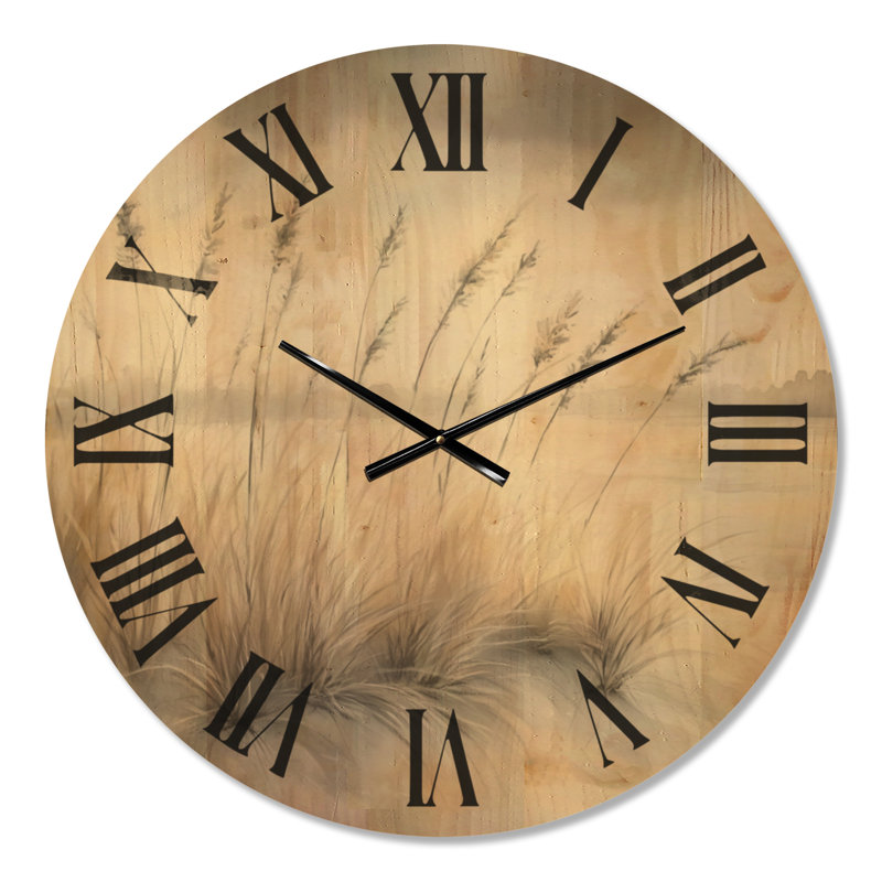 Horloge murale ronde bohème Misty Reed Shore, imprimée sur bois, Large