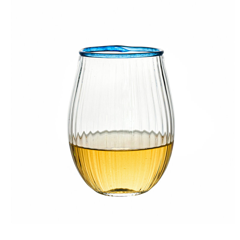 Nell Stemless Wine Glass, Clear/Chambray