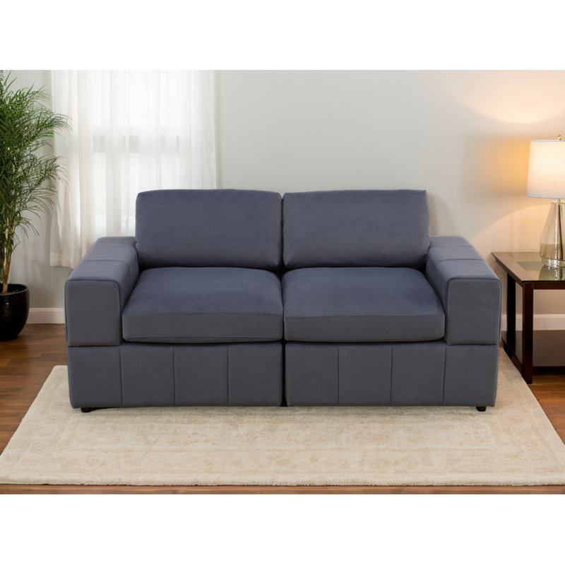 76"W Corduroy Living Room Double Armrests Loveseat, Dark Blue