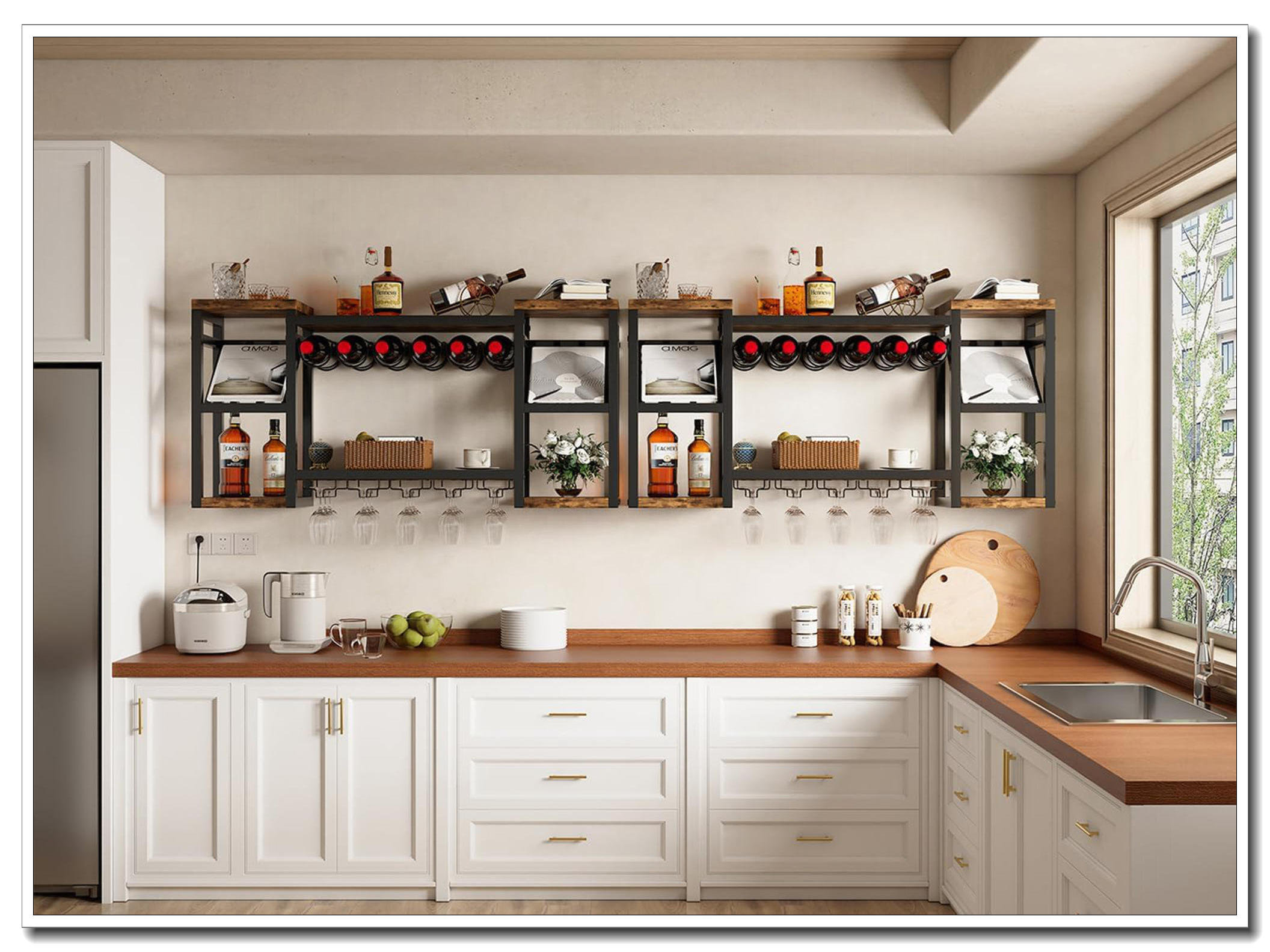 Ebern Designs Wall Mounted Wine Rack With Glass & Bottle Holders ...