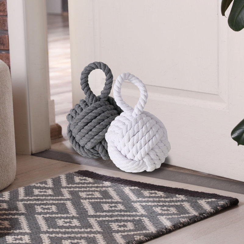 Nautical Knot Jute Rope Door Stopper Set in Grey and White